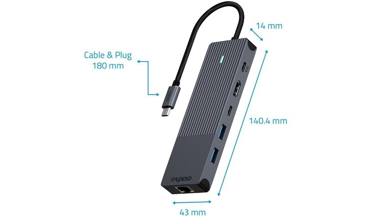 Rapoo 217689 USB-C 6-in-1 Multiport Adapter