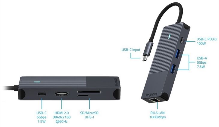 Rapoo 217691 USB-C 8-in-1 Multiport Adapter